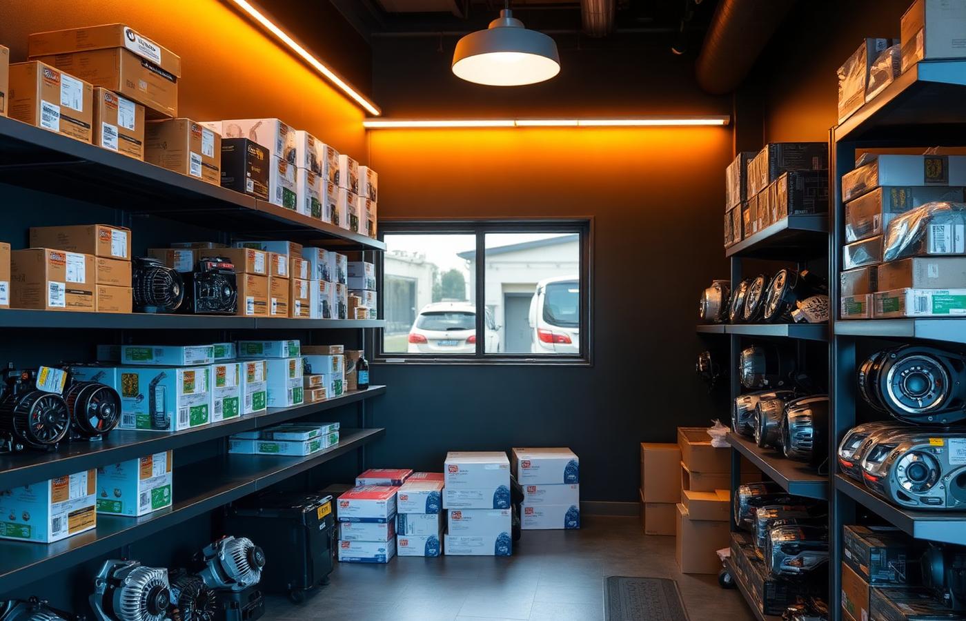 VKNDHA automotive spare parts shop shelves stocked with car parts
